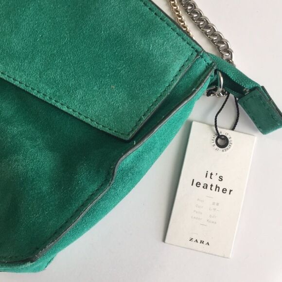 β¨ π β¨βZara Woman Emerald Green Chain Leather Crossbody Handbag β¨ - Picture 5 of 17